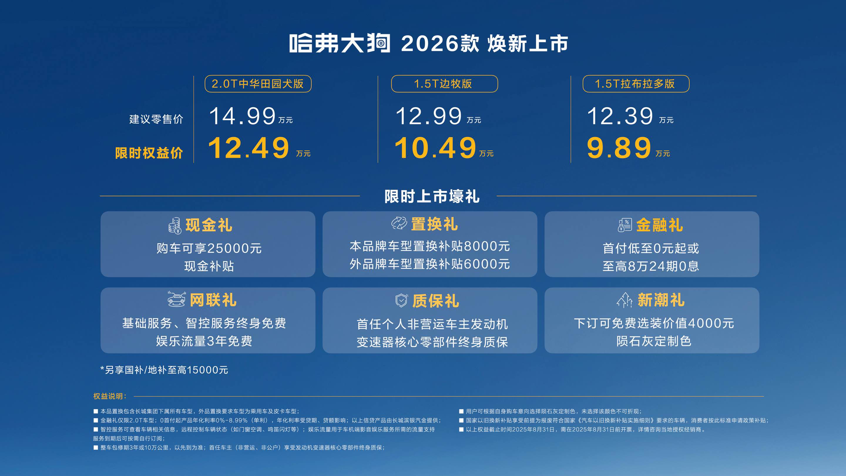 哈弗大狗彩神vll2026款正式上市 限时权益价989万元起(图1)